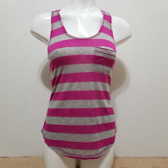 OP top Small 3/5 rugby striped exposed zipper back sleeveless tank racerback - Picture 1 of 12